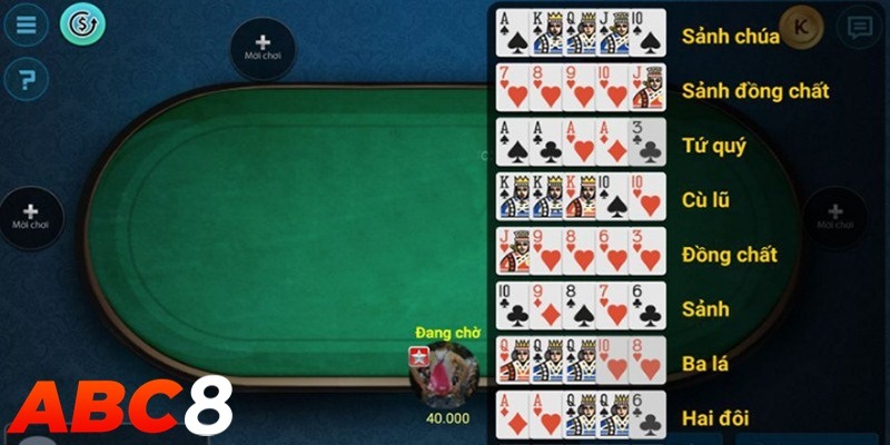 Những tay bài có thể được kết hợp trong game Poker